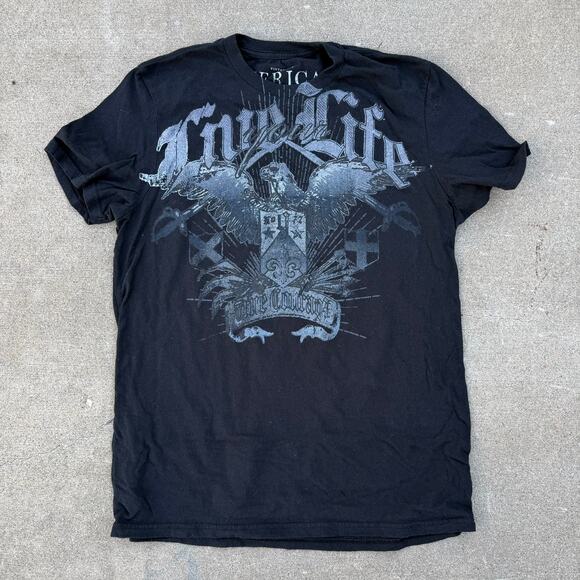 American Eagle Black Graphic Tee - L - Gothic Rocker - Picture 1 of 5